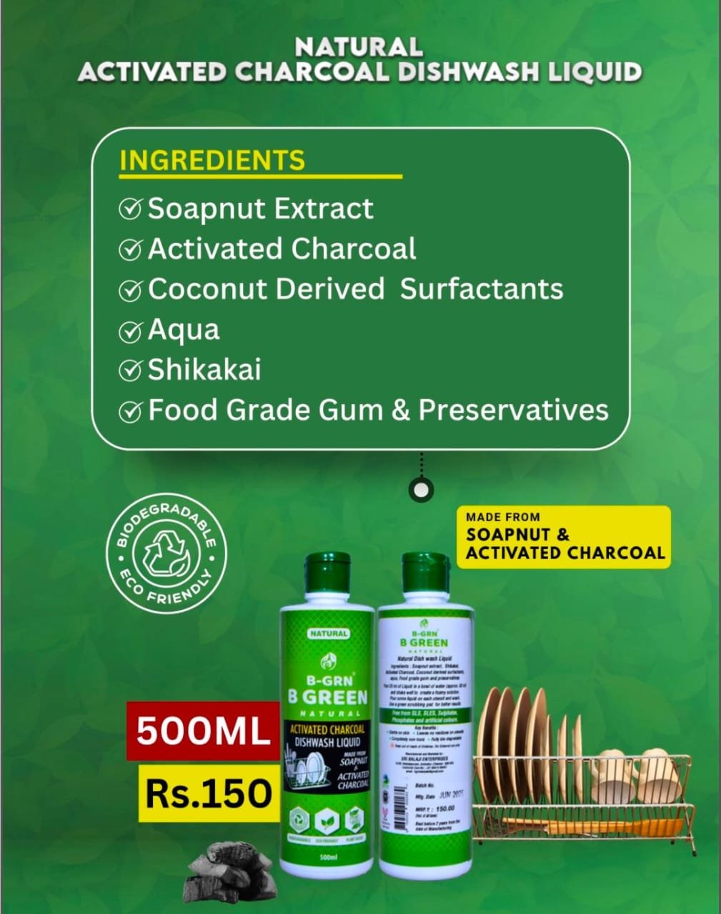 Natural Activated Charcoal Dishwash Liquid